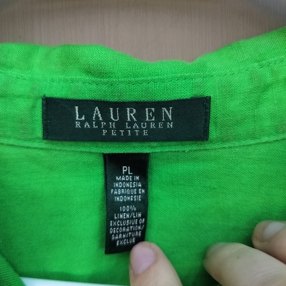 Lauren Ralph Lauren Kelley Green 100% Linen Adjustable Sleeve Button Up Shirt - Picture 5 of 7